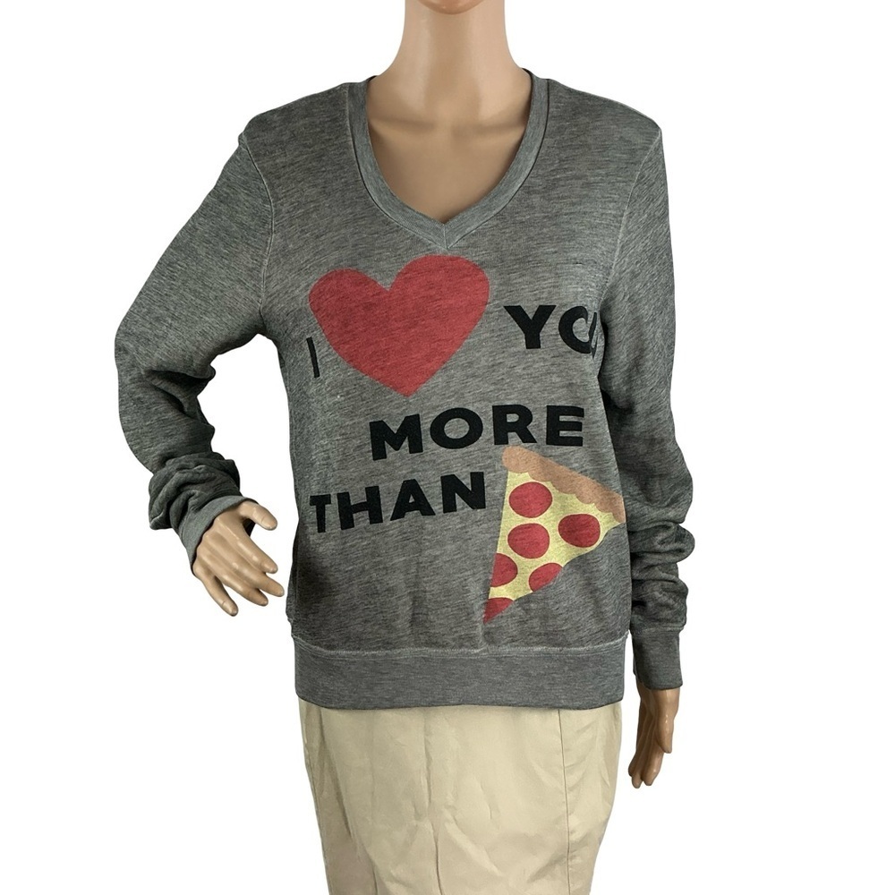 Wildfox I Love You More Than Pizza Graphic Sweatshirt Gray Size S